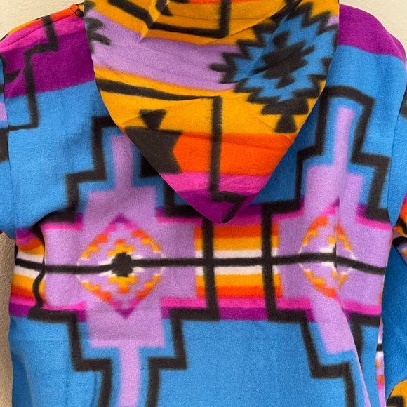 El Paso Saddle Blanket Blue Fleece Pullover Sweater S M L Aztec Mexican Unisex - Picture 4 of 4